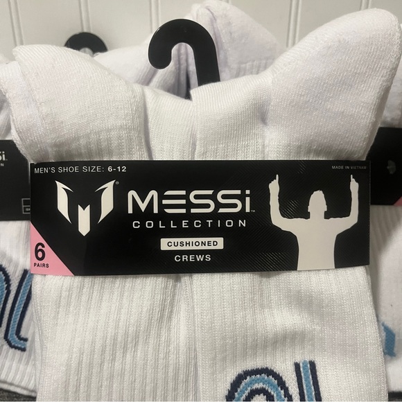 MESSI Collection Mens Cushioned Crew Socks Sz 6-12 Set of 6 White NEW - Picture 2 of 5